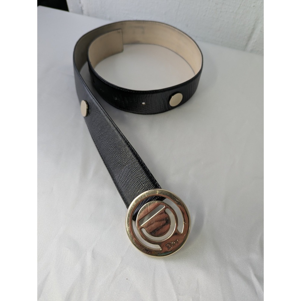 Christian Dior Black Belt with Round Buckle Women Sz‎ 100 cm Made In Italy